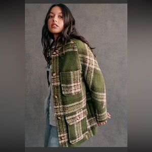 Sezane Paolo Green Khaki Plaid Check Jacket, NWT